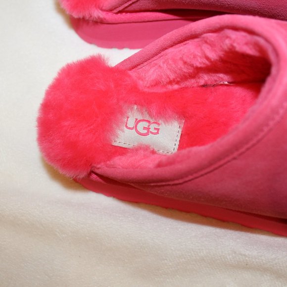 NIB UGG WOMEN'S DISCOQUETTE SUEDE SHEARLING SLIP ON PLATFORM SLIPPERS PINK - Picture 5 of 8